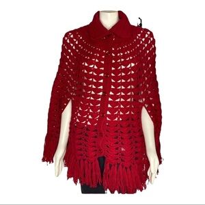 Crochet Red Pancho With Arm Holes Sweater